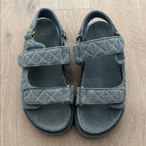 Mango Denim Quilted Sandals with Adjustable Straps